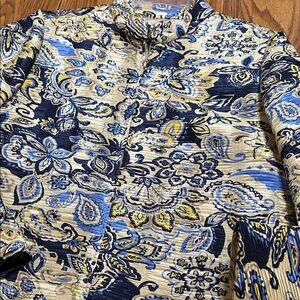 SilkLand Blue Yellow Cream Floral Jacket in ribbed material